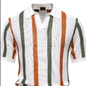 RS: Men's Collared Neck Striped Knit Polo